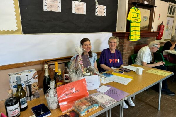 Linda I and helper on raffle stall Norwich Autumn Fayre 7 September